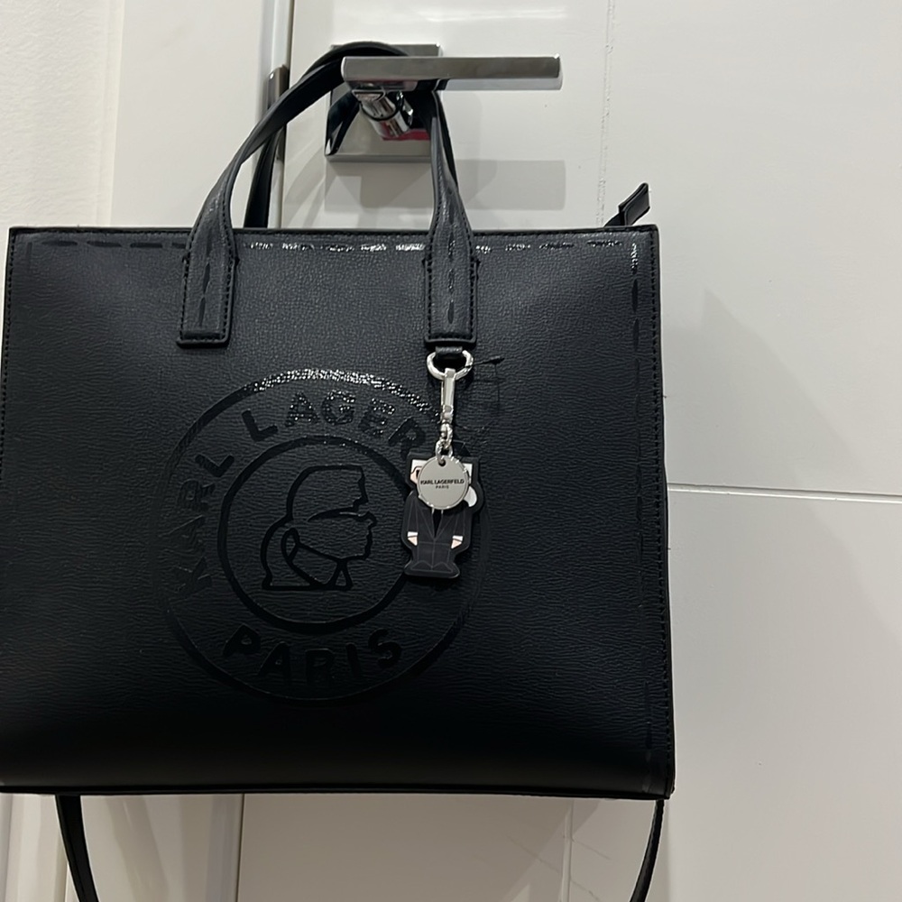 Karl Lagerfeld Black Leather bag with Embossed Logo
